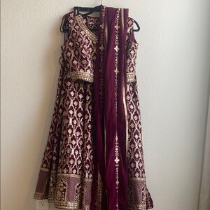Maroon and Gold Embroidered Dress / 4 piece Lehenga